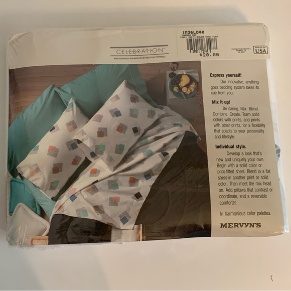 VTG Celebration Percale King Flat Sheet Multicolor Shadow Box 90’s Mervyn’s USA - Picture 3 of 11